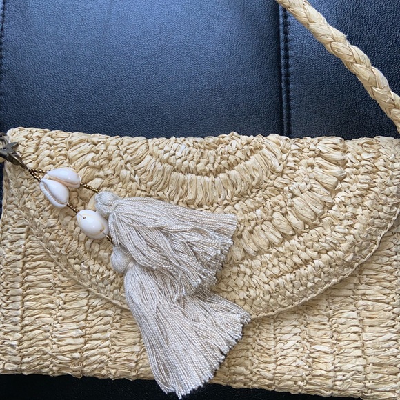 J. Jill Handbags - J.JILL tan , handmade BOHO straw crossbody purse. Summer bag. Straw handbag
